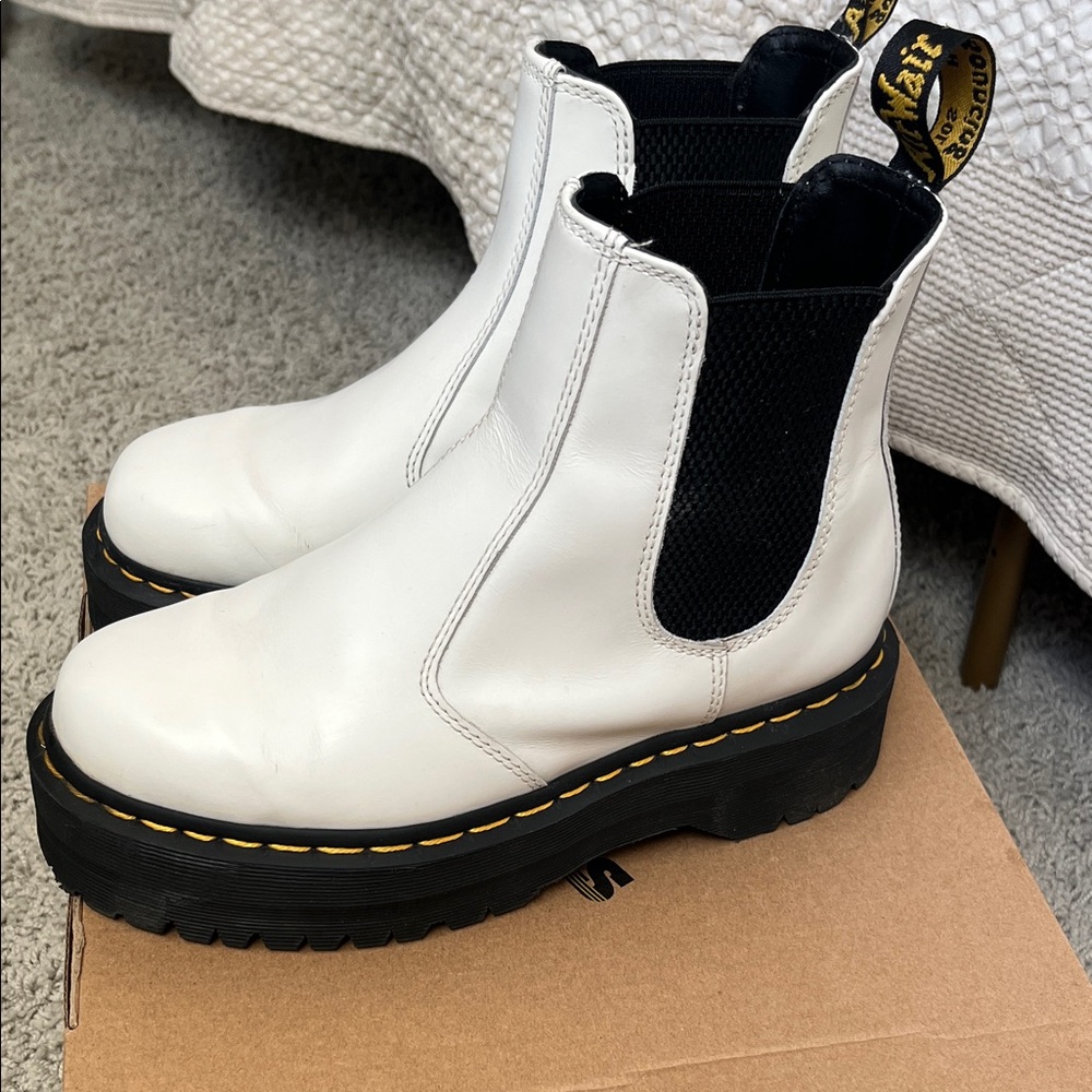 Dr. Martens White Ankle Boots with Black Accents